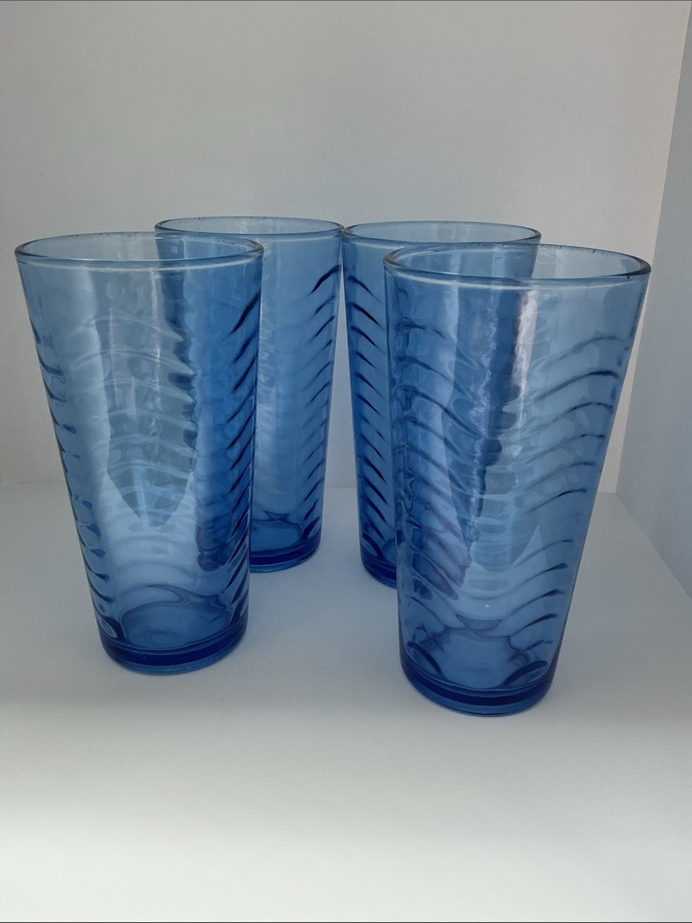 KIG Cobalt Blue Wave Pattern Glass Tumblers Set of 4 Vintage/Retro